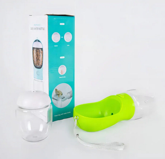 Botella Dispensadora 2 en 1 para Mascotas – Agua y Snacks