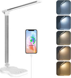 Lámpara LED Plegable con Cargador Inalámbrico Qi, 5 Niveles de Luz y 2 Puertos USB para Escritorio - imagen 1