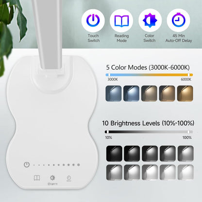 Lámpara LED Plegable con Cargador Inalámbrico Qi, 5 Niveles de Luz y 2 Puertos USB para Escritorio