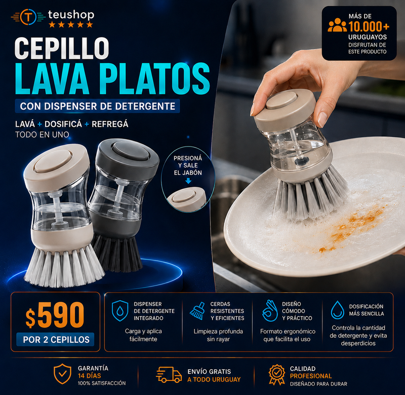 🧽 Cepillo Lava Platos con Dispenser de Detergente ✨