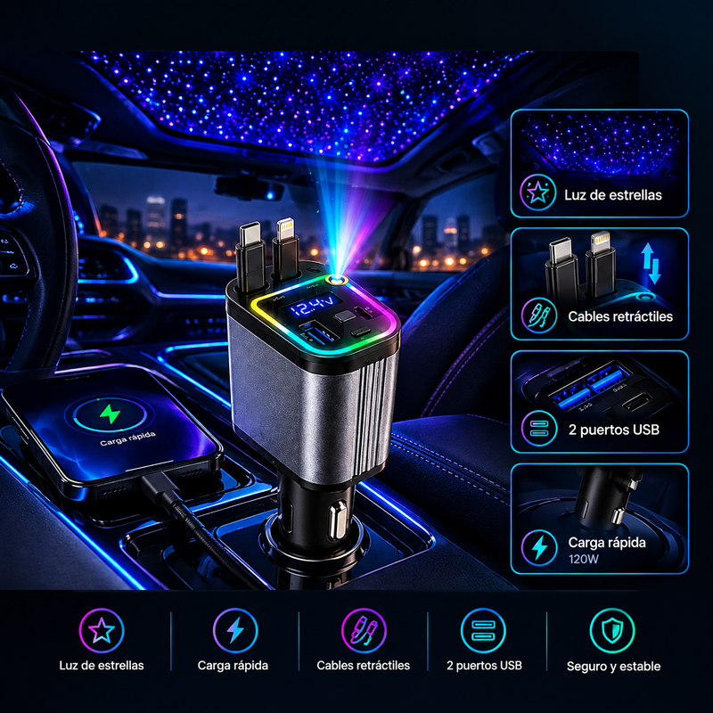 ⚡ CARGADOR DE AUTO 5 EN 1 — 120W