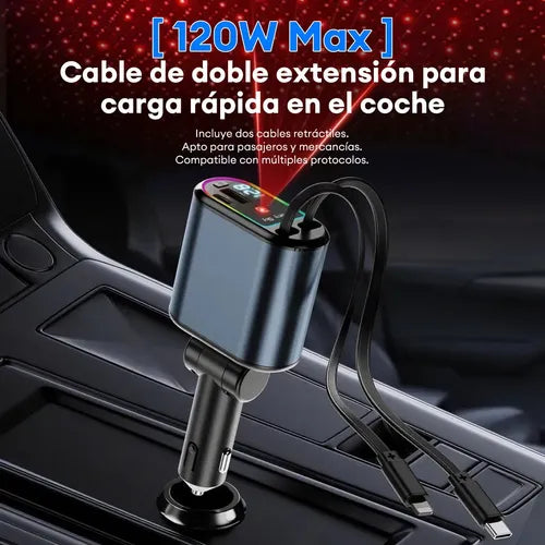 ⚡ CARGADOR DE AUTO 4 EN 1 — 120W