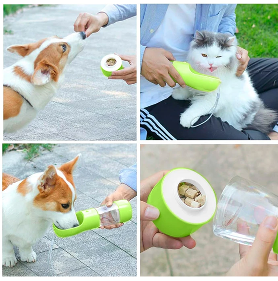 Botella Dispensadora 2 en 1 para Mascotas – Agua y Snacks