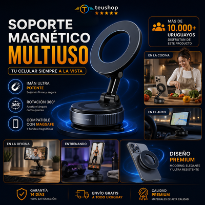 🧲 Soporte Magnético 360° para Celular | Fijación Ultra Fuerte 📱