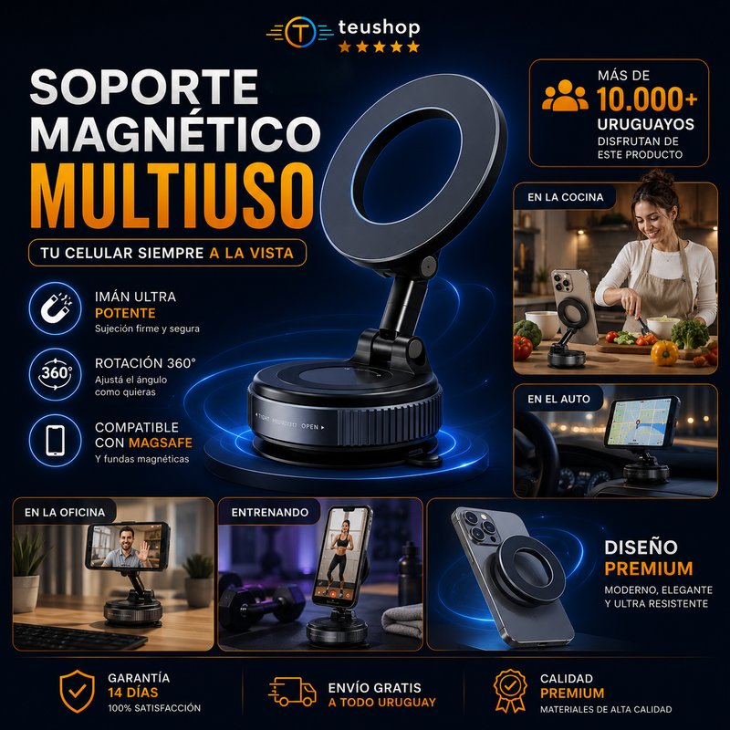 🧲 Soporte Magnético 360° para Celular | Fijación Ultra Fuerte 📱